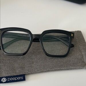 Peepers Black Square Glasses w case